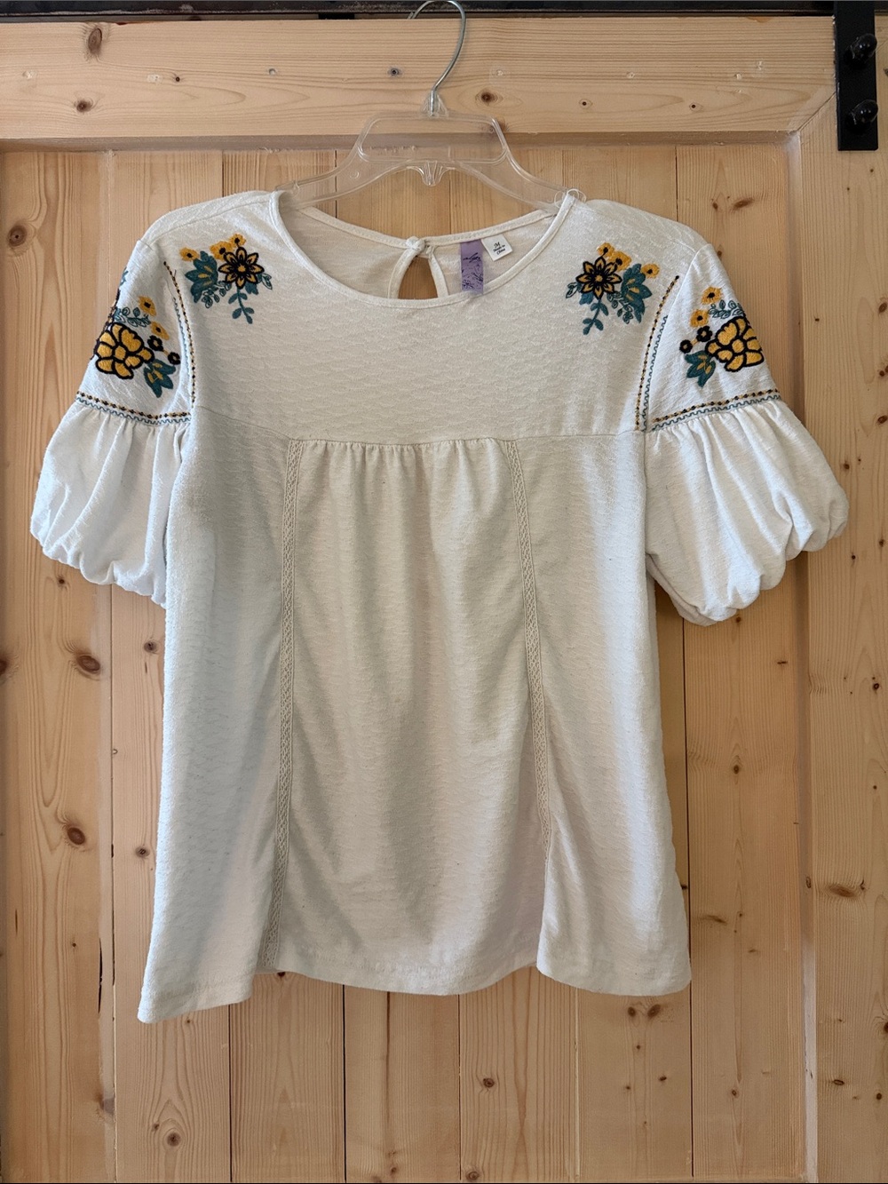 Alya White Blouse with Yellow & Green Floral Embroidery